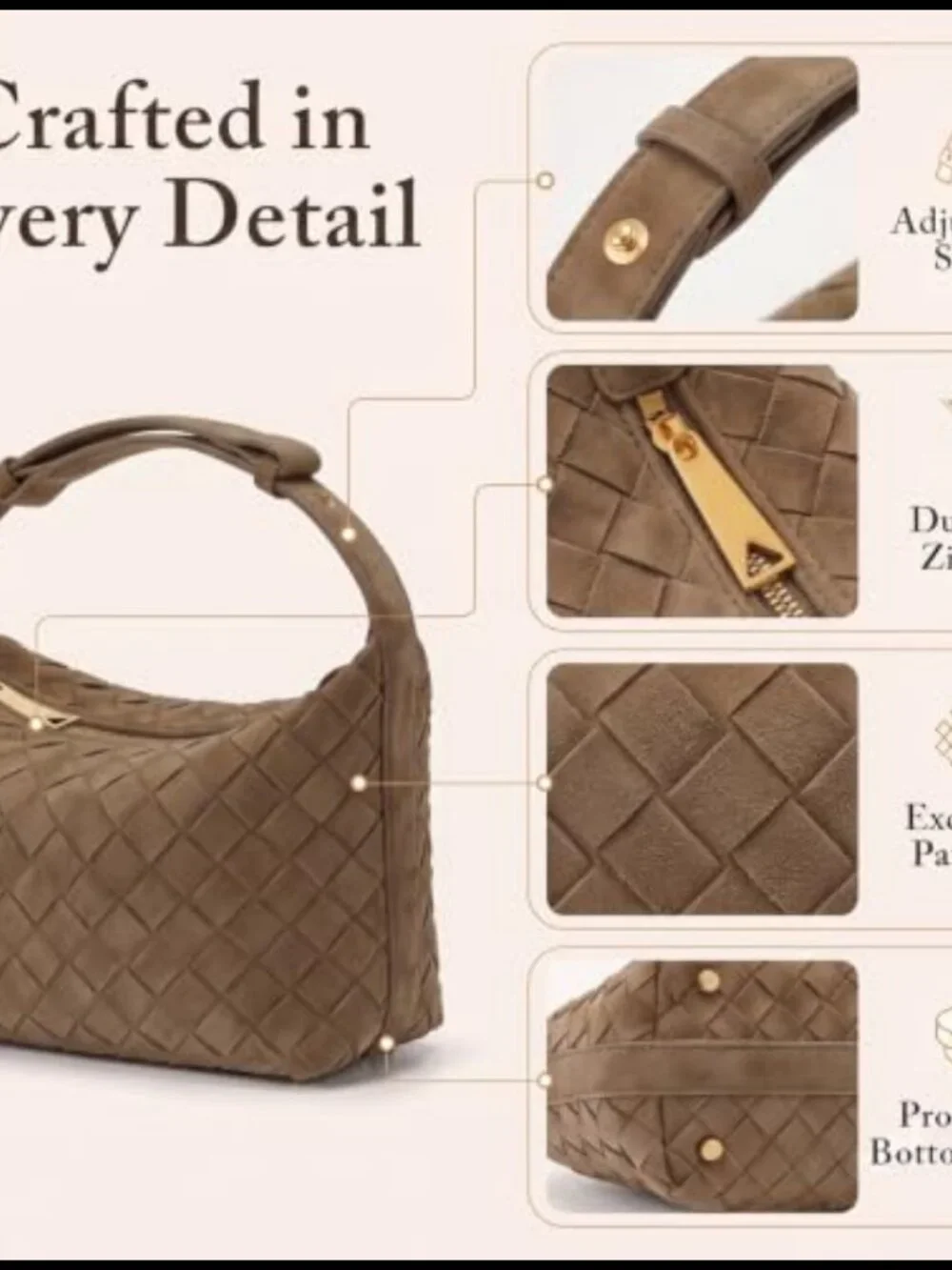Hand-Woven Faux Suede Shoulder Bag Vegan Leather Hobo Handbag for Women